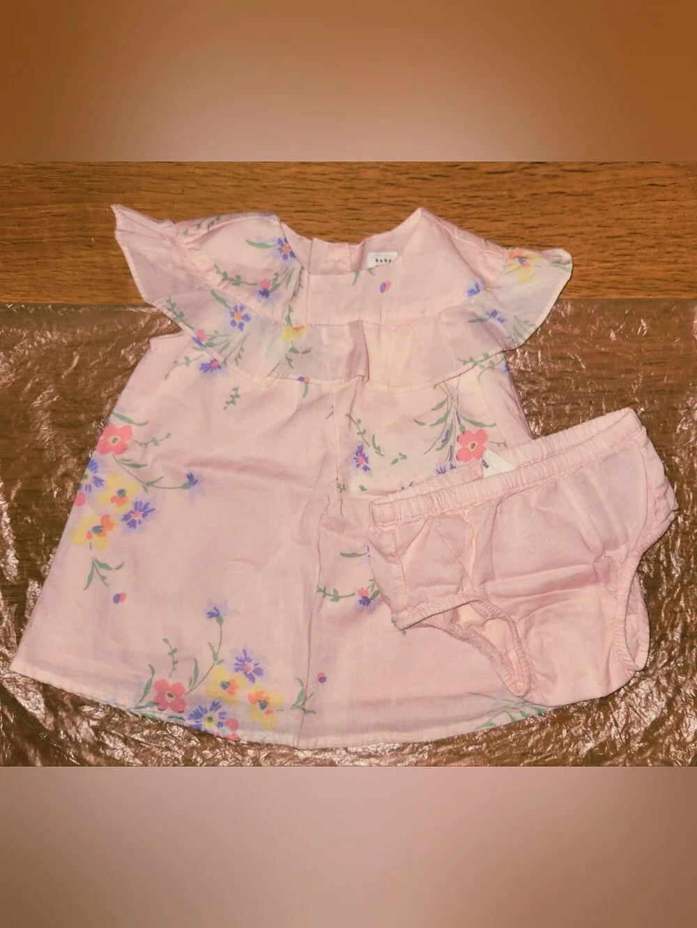 Baby Gap Infant Girl's Floral Dress+diaper Cover 3-6 Months Soft Pink
